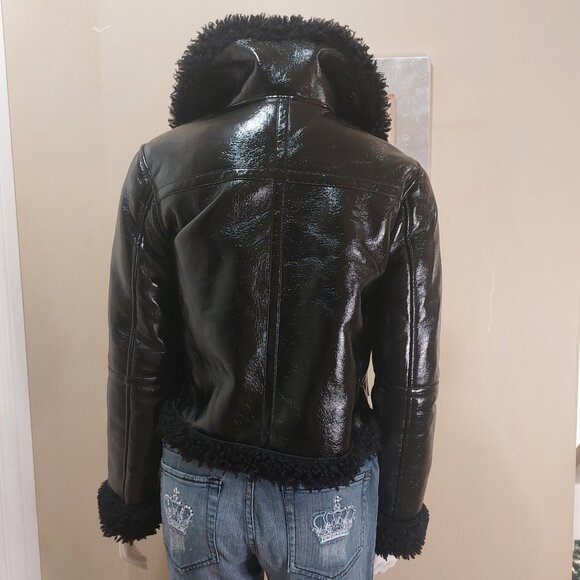 Topshop Black Faux Patent Leather Aviator Jacket - Picture 4 of 13